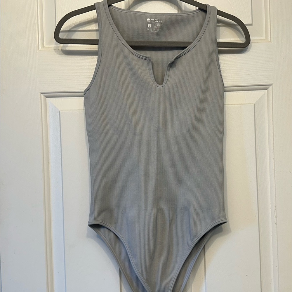 Gray Ribbed Womens Bodysuit